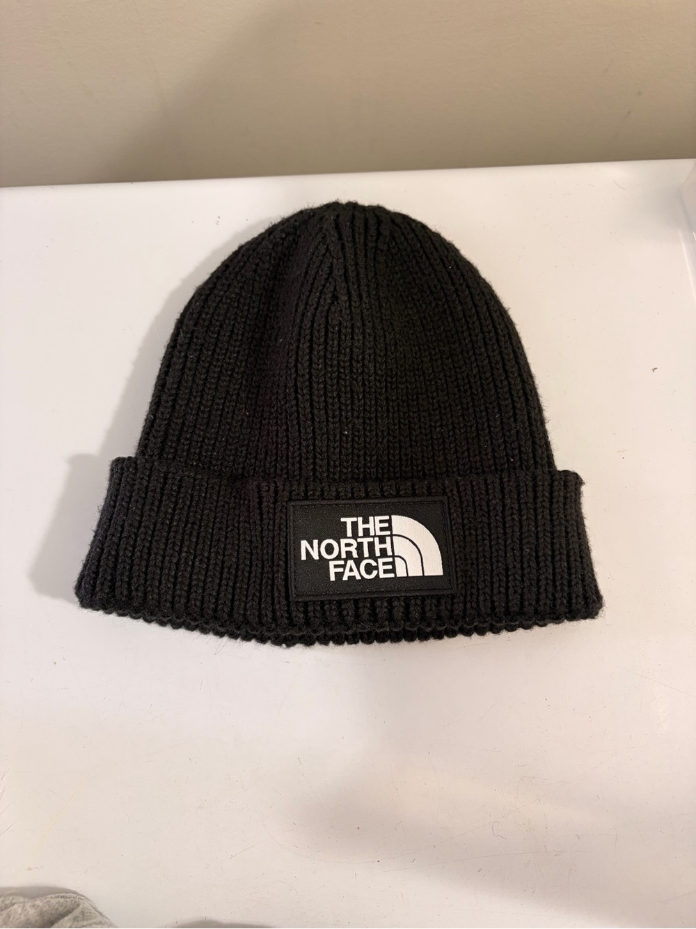 The North Face Black Rib-Knit Cuffed Beanie with Logo Patch